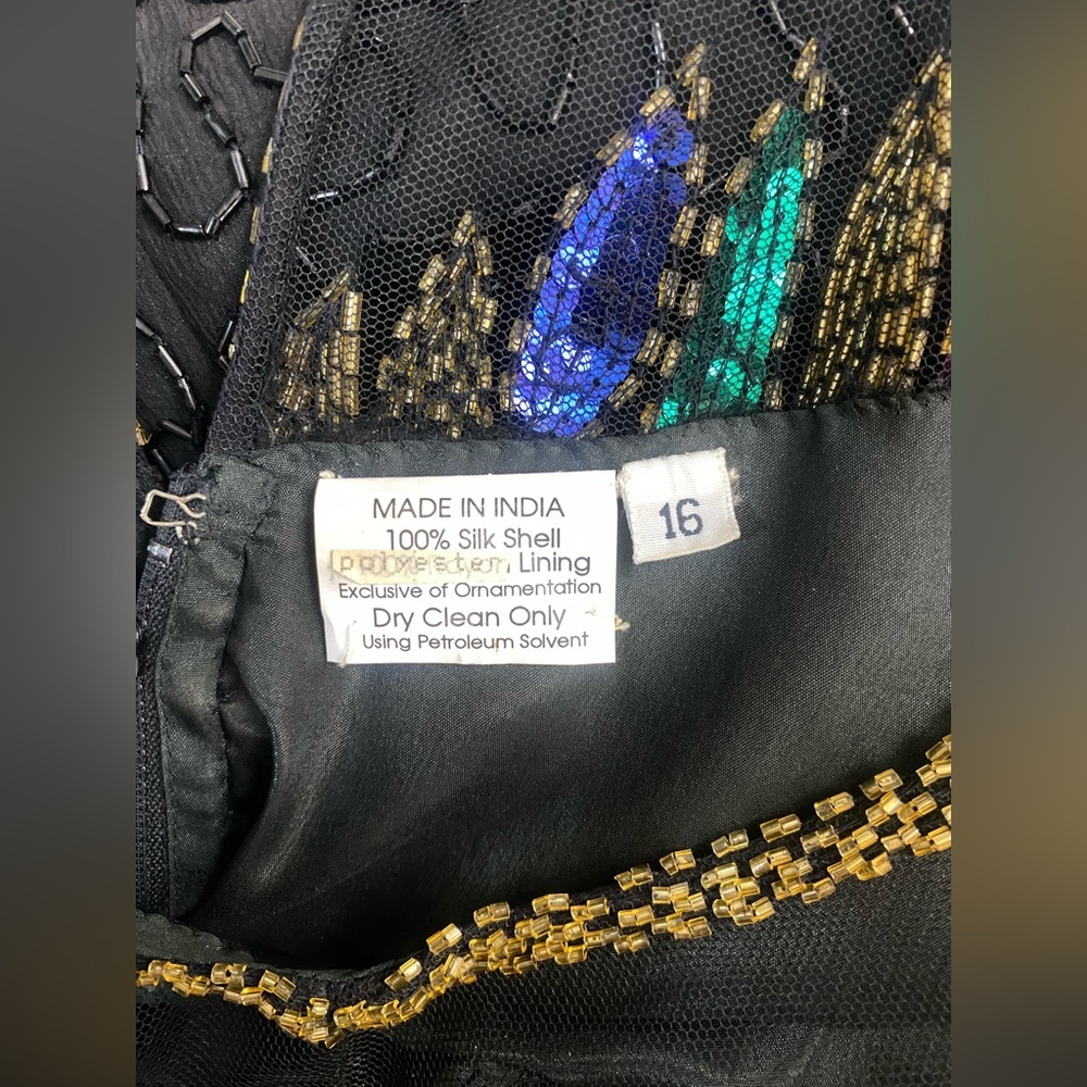 Vintage Erica Louis Beaded Silk Dress – Black Sequin Long Sleeve Elegant Gown - Picture 10 of 13